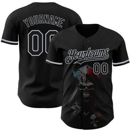 Personalized 3D Skull Baseball Jersey in Black and Gray - Fashion Sportswear Personalized Black Gray 3D Skull Fashion Baseball