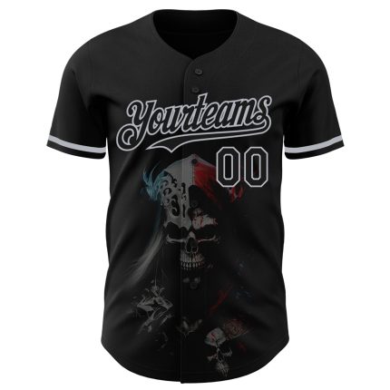 Personalized 3D Skull Baseball Jersey in Black and Gray - Fashion Sportswear Personalized Black Gray 3D Skull Fashion Baseball