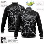 Custom Black Gray 3D Abstract Network Varsity Letterman Bomber Jacket Full-Snap Personalized Black Gray Abstract Network