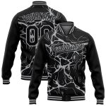 Custom Name and Number Black Gray Abstract 3D Pattern Bomber Varsity Jacket - Personalized Full-Snap Letterman Jacket Personalized