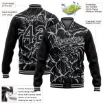 Personalized 3D Tiger Varsity Letterman Jacket - Black Gray Abstract Network Full-Snap Bomber Personalized Black Gray Abstract
