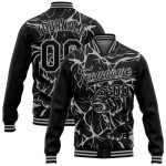 Custom Name and Number Tiger 3D Pattern Varsity Letterman Bomber Jacket - Personalized Black Gray Abstract Design Personalized