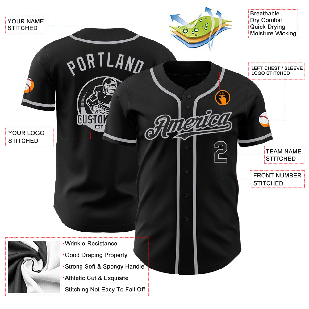 Personalized Black Gray Authentic Baseball Jersey Custom Black Gray Baseball Jersey - Personalized Sports Apparel for Fans Personalized Black Gray Authentic Baseball Jersey - Image 3
