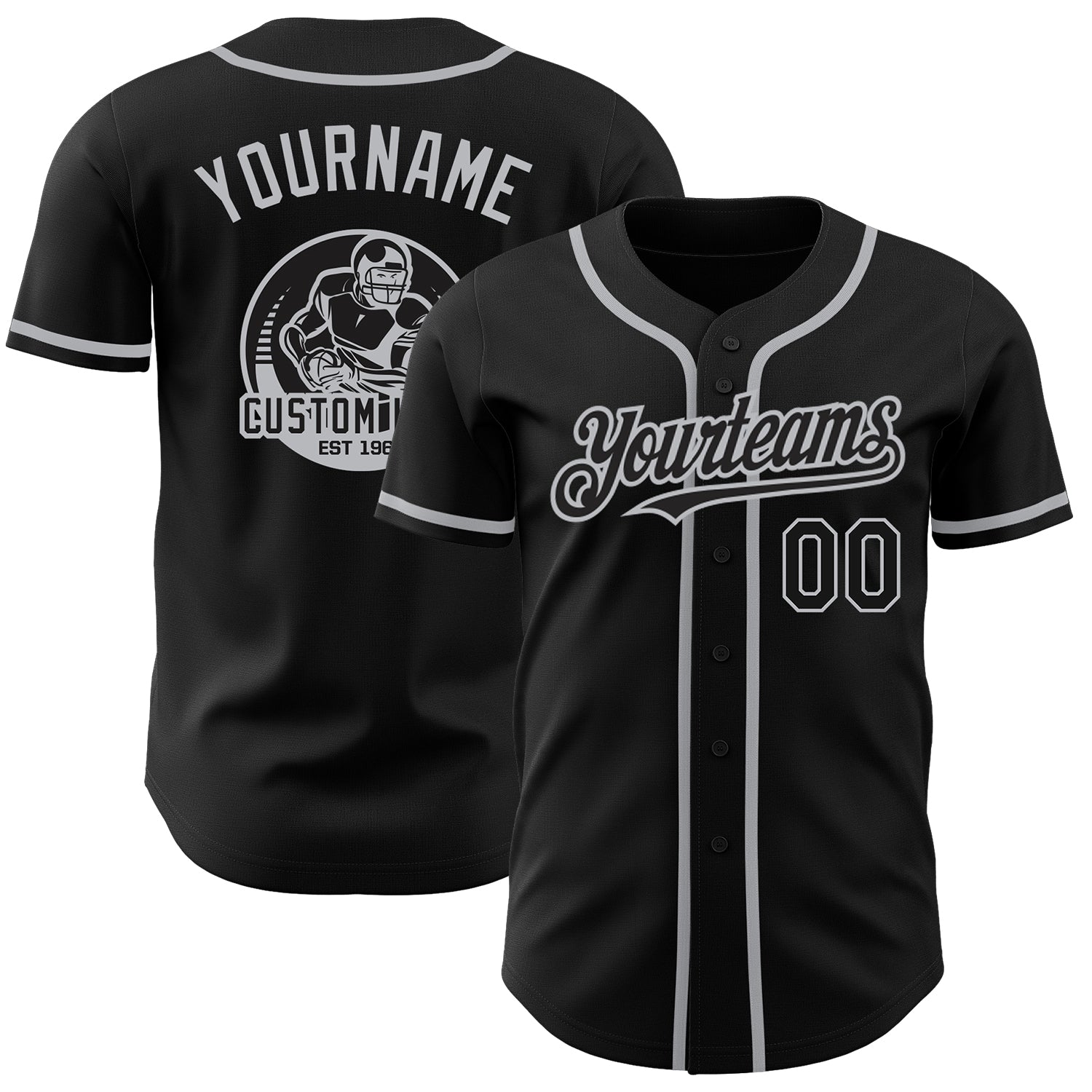 Custom Baseball Jersey with Personalized Name and Number - Black Gray Authentic Team Jersey Personalized Black Gray Authentic