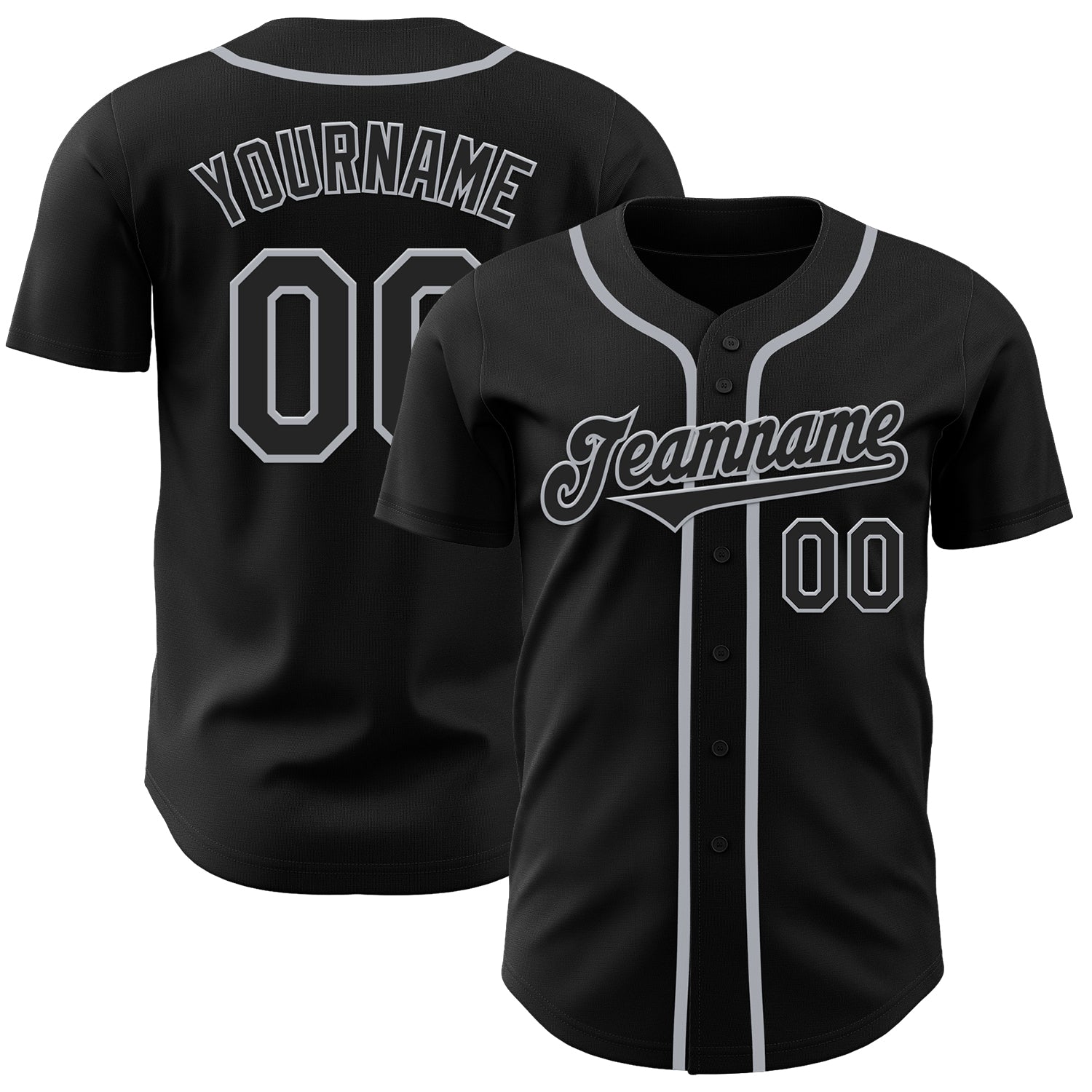 Personalized Authentic Baseball Jersey - Black Gray Customizable Sportswear Personalized Black Gray Authentic Baseball Jersey
