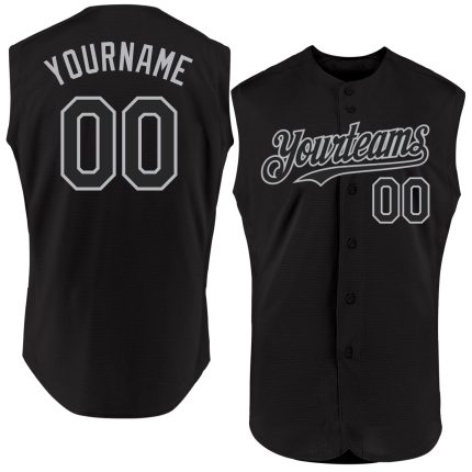 Custom Team Name Number Baseball Jersey - Personalized Black Gray Authentic Sleeveless Style Personalized Black Gray Authentic