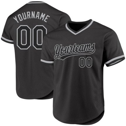 Customizable Throwback Baseball Jersey for Team - Personalized Black Gray with Name and Number Personalized Black Gray Authentic