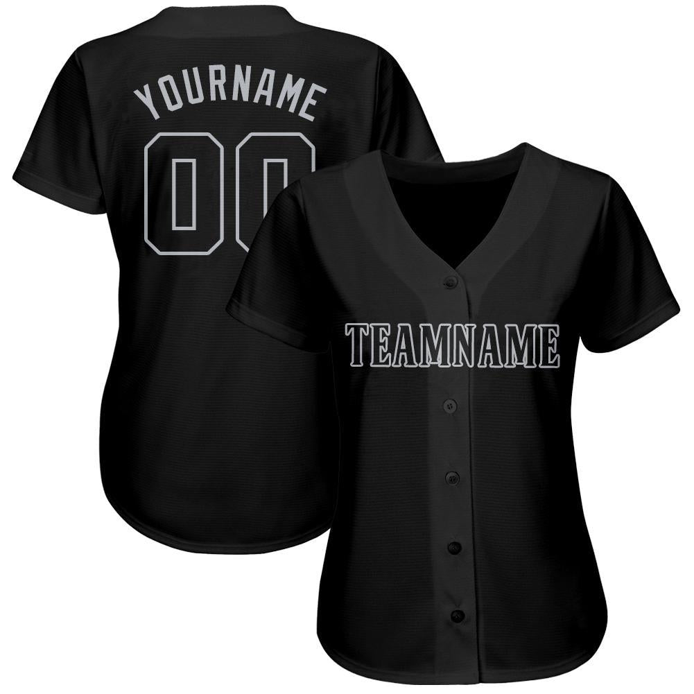 Custom Team Baseball Jersey Personalized with Name and Number in Black and Gray Personalized Black Gray Baseball Jersey Team