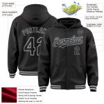 Custom Varsity Letterman Hoodie Jacket with Personalized Name and Number - Black Gray Full-Snap Bomber Style Personalized