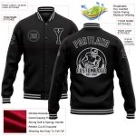 Personalized Varsity Letterman Bomber Jacket in Black and Gray - Full-Snap Design Personalized Black Gray Bomber Full-Snap