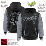 Custom Varsity Letterman Hoodie Jacket Personalized Two Tone Black Gray Bomber with Team Name and Number Personalized Black