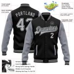 Personalized Varsity Letterman Bomber Jacket Black Gray Two Tone Full-Snap Personalized Black Gray Bomber Full-Snap Varsity
