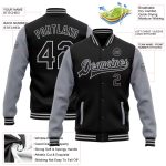 Custom Two Tone Varsity Letterman Jacket with Name and Number - Personalized Black Gray Full-Snap Bomber Personalized Black