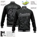 Personalized Tiger 3D Bomber Letterman Jacket - Black Gray Check Full-Snap Varsity Jacket Personalized Black Gray Check And