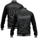 Personalized Tiger 3D Bomber Letterman Jacket - Black Gray Check Full-Snap Varsity Jacket Personalized Black Gray Check And