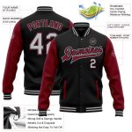 Custom Team Name and Number Black Gray Crimson Bomber Varsity Letterman Two Tone Jacket Personalized Black Gray-Crimson Bomber