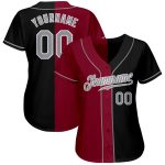 Personalized Black Gray Crimson Fashion Baseball Jersey for Men and Women Personalized Black Gray-Crimson Split Fashion Baseball