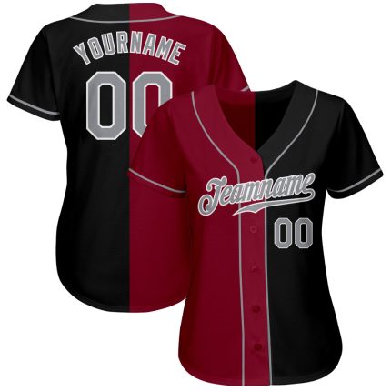 Personalized Black Gray Crimson Fashion Baseball Jersey for Men and Women Personalized Black Gray-Crimson Split Fashion Baseball