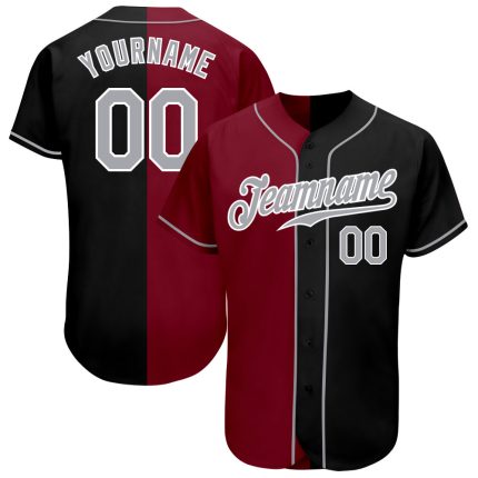 Personalized Black Gray Crimson Fashion Baseball Jersey for Men and Women Personalized Black Gray-Crimson Split Fashion Baseball