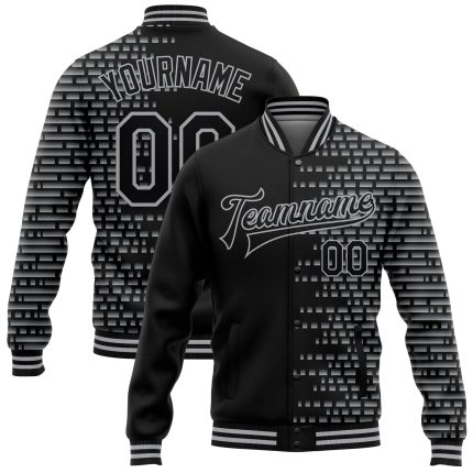 Personalized 3D Varsity Letterman Jacket Black Gray Halftone Full-Snap Bomber Personalized Black Gray Halftone 3D Bomber