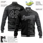 Custom Name and Number 3D Pattern Varsity Letterman Jacket Black Gray Halftone Bomber Personalized Black Gray Halftone 3D