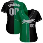 Personalized Black and Gray Split Baseball Jersey with Kelly Green Accent Personalized Black Gray-Kelly Green Split Fashion