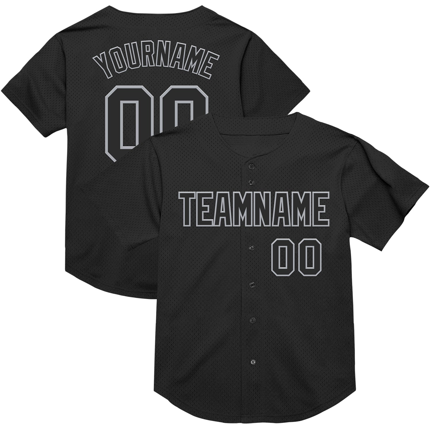Personalized Black Gray Mesh Baseball Jersey - Authentic Throwback Style Personalized Black Gray Mesh Authentic Throwback