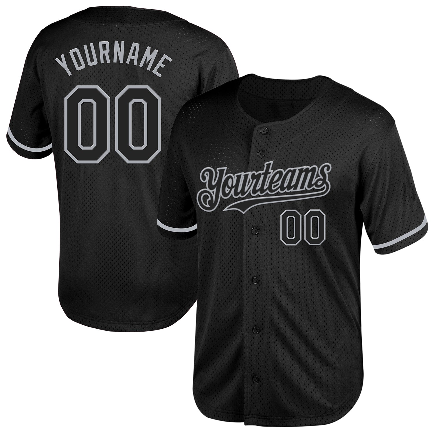 Personalized Black Gray Mesh Baseball Jersey | Custom Throwback Style Personalized Black Gray Mesh Throwback Baseball Jersey