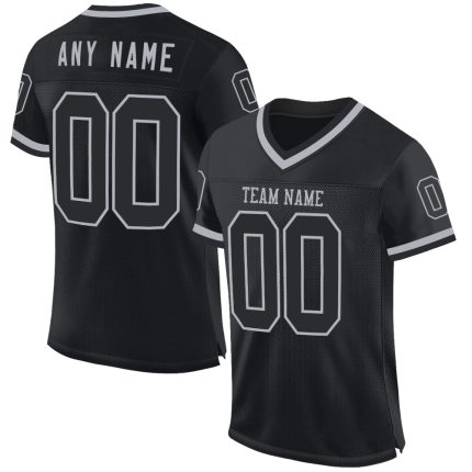 Personalized Black Gray Throwback Football Jersey - Custom Mesh Design Personalized Black Gray Mesh Throwback Football Jersey