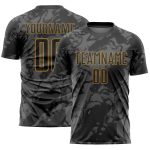 Personalized Abstract Grunge Art Soccer Uniform Jersey - Black Gray Old Gold Design Personalized Black Gray-Old Gold Abstract
