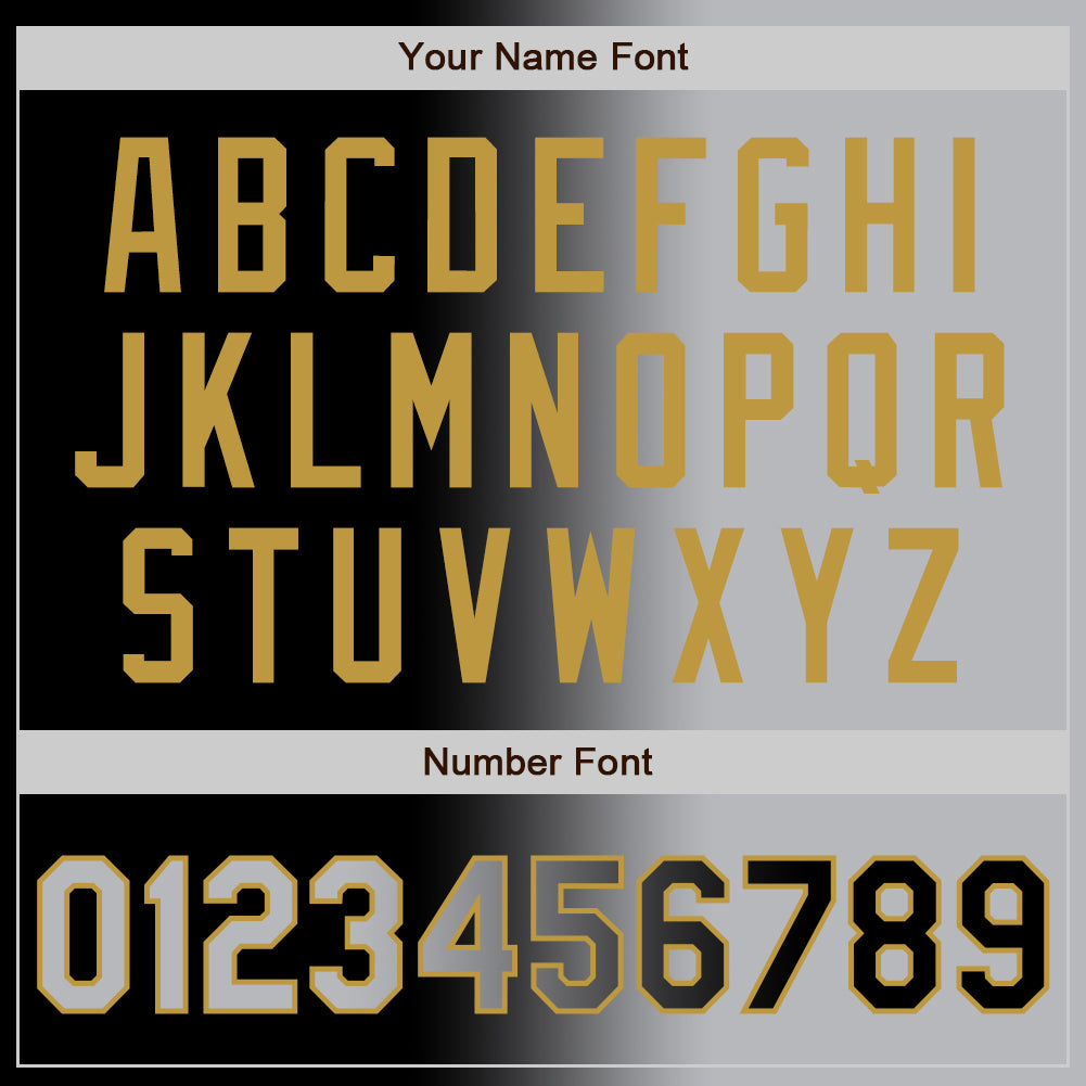 Personalized Black Gray-Old Gold Bomber Full-Snap Varsity Letterman Gradient Fashion Jacket Team Custom Name and Number Custom Name Number Varsity Letterman Bomber Jacket Gray Black Gold Gradient Fashion Full-Snap Team Apparel Personalized Black - Image 5