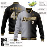 Personalized Bomber Jacket for Men in Black Gray Gold - Gradient Full-Snap Varsity Letterman Fashion Outerwear Personalized