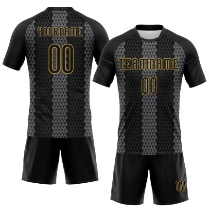 Custom Name Number Sublimation Volleyball Jersey - Personalized Black Gray Gold Geometric Shape Team Uniform Personalized