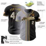 Personalized Gradient Baseball Jersey in Black Gray and Old Gold - Fashion Sportswear Personalized Black Gray-Old Gold Gradient