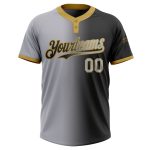 Custom Name and Number Unisex Softball Jersey in Black Gray Old Gold Gradient - Fashion Two-Button Design Personalized Black