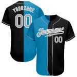Personalized Black Gray Panther Baseball Jersey - Blue Split Fashion Style Personalized Black Gray-Panther Blue Split Fashion