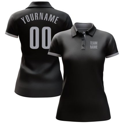 Custom Performance Golf Polo Shirt - Black Gray Golf Shirt for Men Personalized Black Gray Performance Golf Polo Shirt
