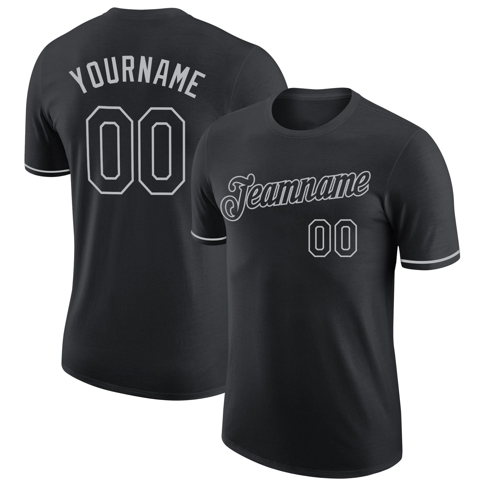 Custom Team Name and Number Performance T-Shirt in Black and Gray - Personalized Fitness Tee Personalized Black Gray Performance