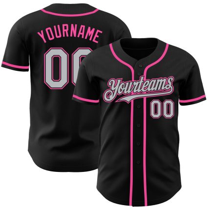 Custom Name and Number Baseball Jersey - Personalized Black Gray-Pink Authentic Design Personalized Black Gray-Pink Authentic