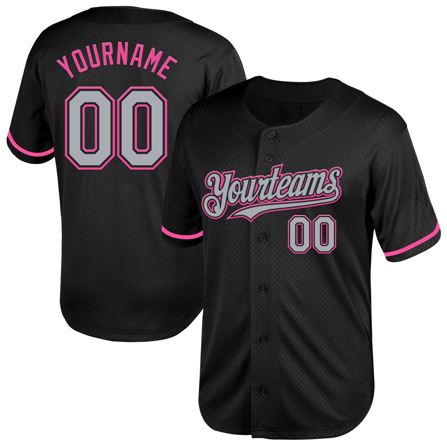 Custom Name and Number Personalized Authentic Baseball Jersey in Black Gray-Pink Mesh Personalized Black Gray-Pink Mesh Authentic