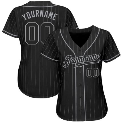 Custom Name and Number Personalized Black Gray Pinstripe Authentic Baseball Jersey Personalized Black Gray Pinstripe Black-Gray