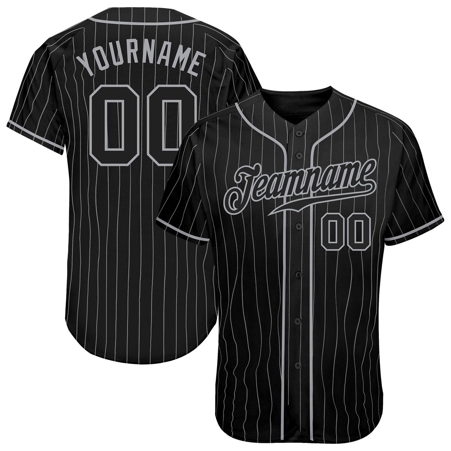 Custom Name and Number Personalized Black Gray Pinstripe Authentic Baseball Jersey Personalized Black Gray Pinstripe Black-Gray
