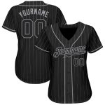 Personalized Black Gray Pinstripe Baseball Jersey for Men and Women Personalized Black Gray Pinstripe Black-Gray Baseball