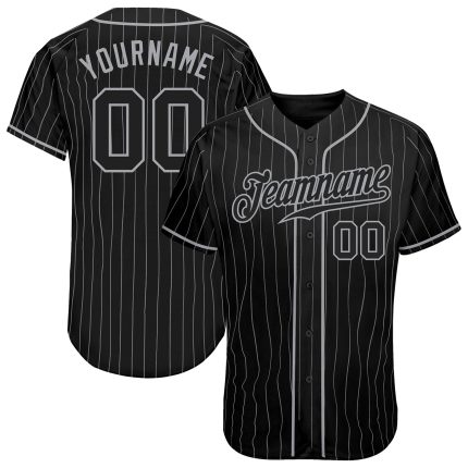 Personalized Black Gray Pinstripe Baseball Jersey for Men and Women Personalized Black Gray Pinstripe Black-Gray Baseball