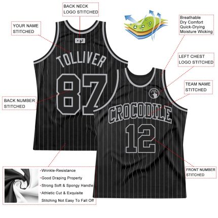 Custom Black Gray Pinstripe Basketball Jersey - Personalized Team Sports Uniform Personalized Black Gray Pinstripe Black-Gray