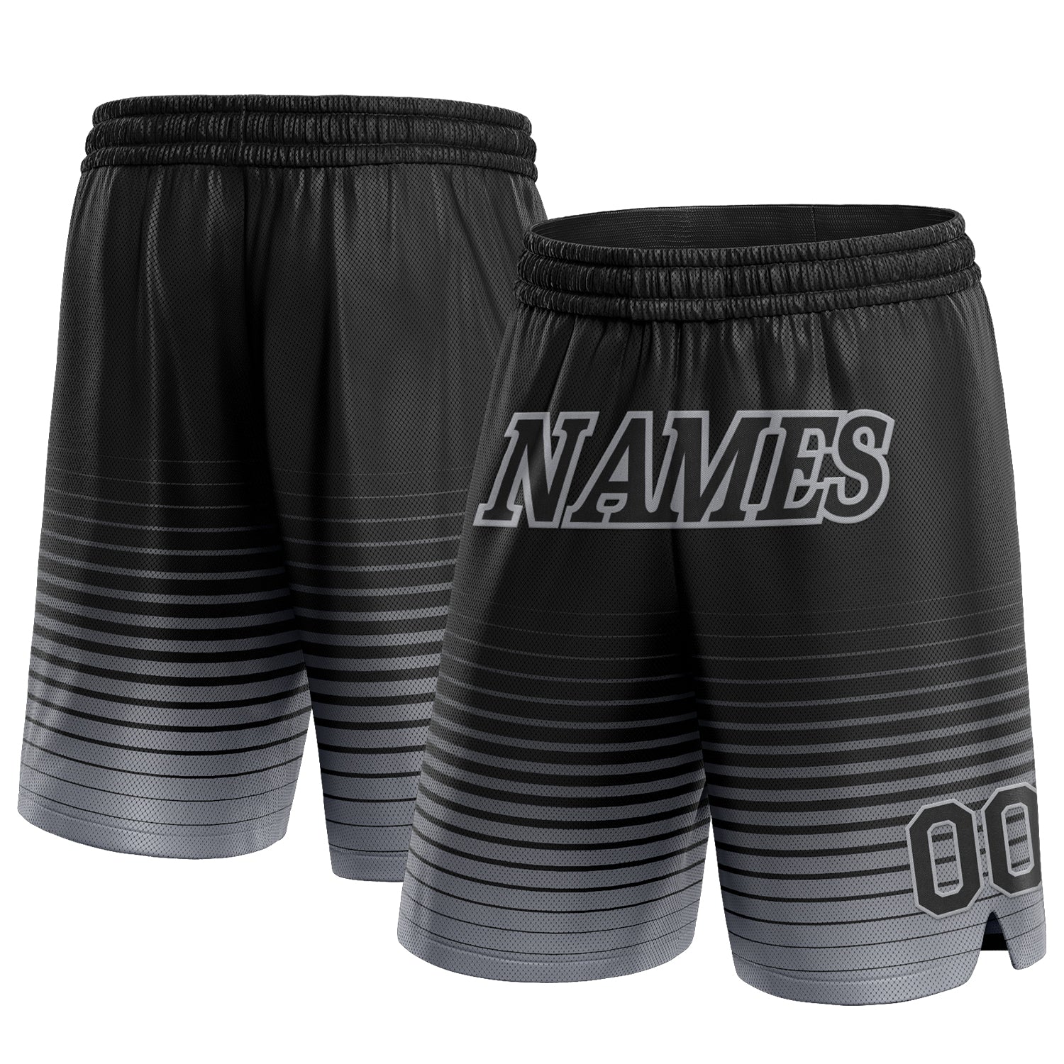 Custom Name Number Basketball Shorts Black Gray Pinstripe Fade Fashion Authentic Design Personalized Black Gray Pinstripe