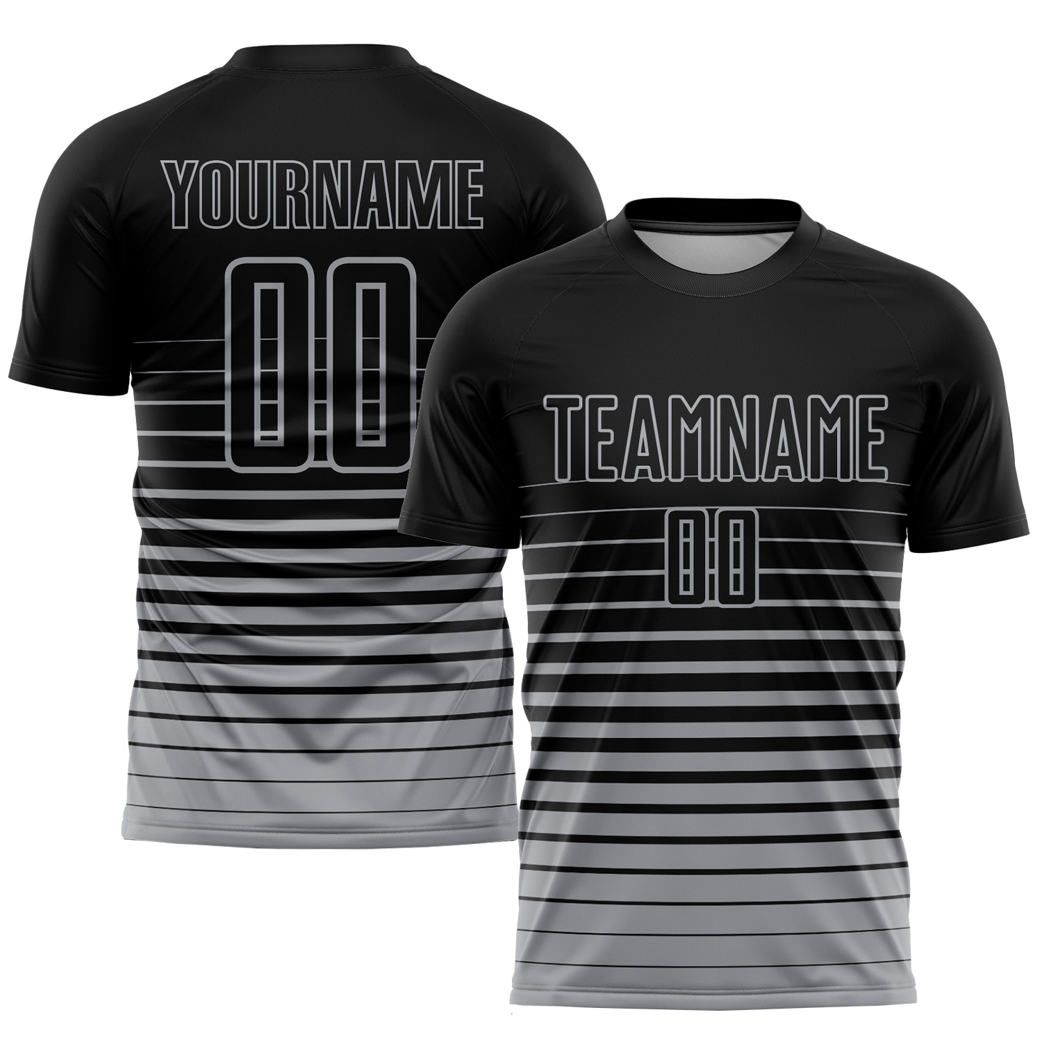Personalized Soccer Jersey in Black Gray Pinstripe Fade Fashion Sublimation Design Personalized Black Gray Pinstripe Fade