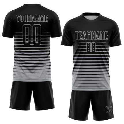Personalized Soccer Jersey in Black Gray Pinstripe Fade Fashion Sublimation Design Personalized Black Gray Pinstripe Fade