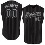 Custom Name Number Black Gray Pinstripe Sleeveless Baseball Jersey - Personalized Authentic Team Gear Personalized Black