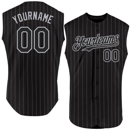 Custom Name Number Black Gray Pinstripe Sleeveless Baseball Jersey - Personalized Authentic Team Gear Personalized Black